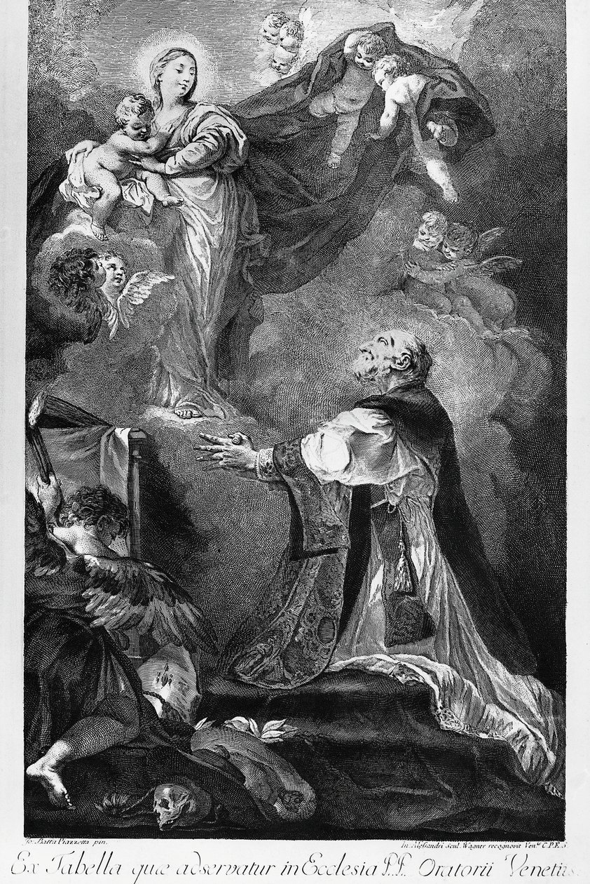 A Szűz megjelenik Szent Fülöp Nerinek, Giovanni Battista Piazzetta (1682-1754), metszet Innocente Alessandri, Olaszország alkotó: Giovanni Battista Piazzetta