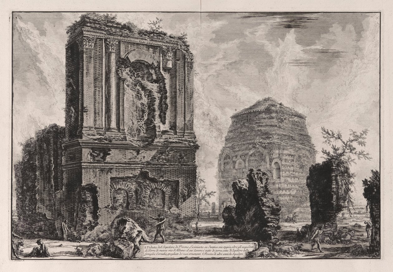 A. Piso Licinianus sírjának látképe a l alkotó: Giovanni Battista Piranesi