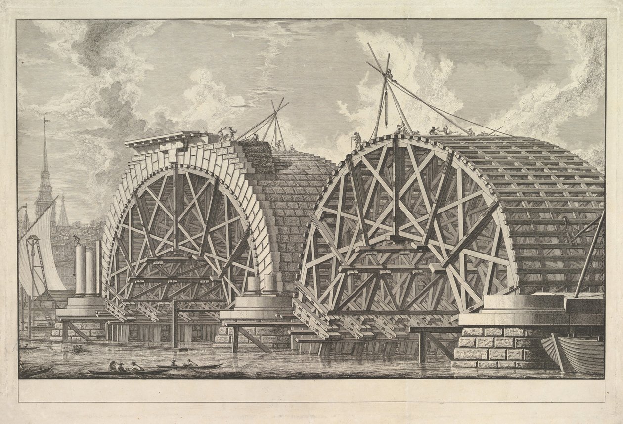 A tervezett híd egy részének a londoni Blackfriarsben, kb. 1764. alkotó: Giovanni Battista Piranesi