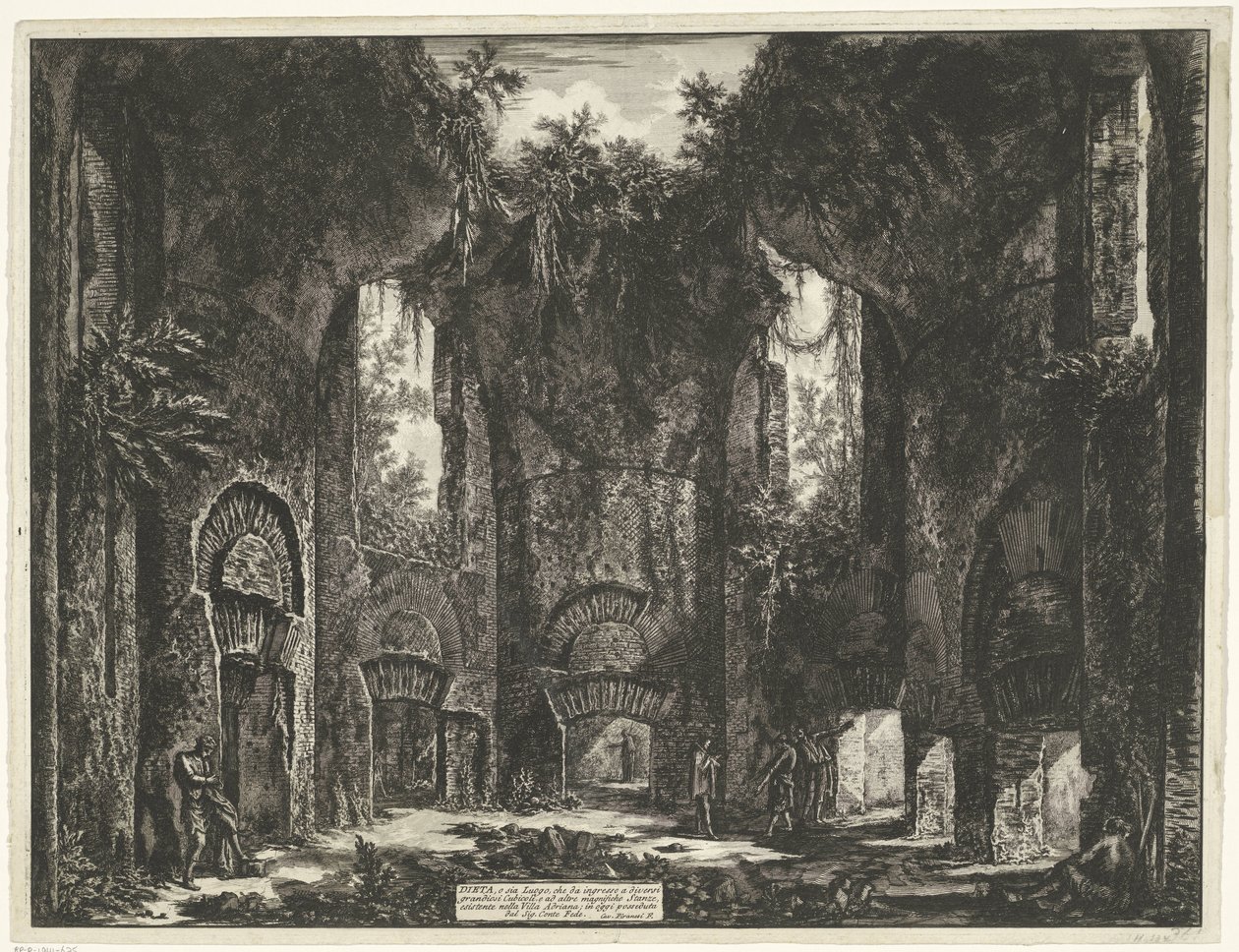 Academie in de Villa Adriana t és Tivoli Diéta, vagy mindkettő Hely, amely bejáratot biztosít több grandiózus fülkébe és más csodálatos szobákba, amelyek a Villa Adrianban léteznek (...) (cím a tárgyon) Gezichten op Rome (sorozat címe) Róma látképe rajzolv alkotó: Giovanni Battista Piranesi