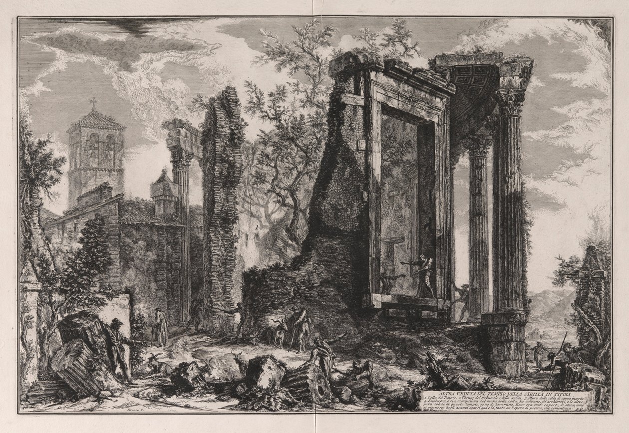 Egy másik kilátás a tivolii Szibilla-templomra, a Vedute di Romától (Róma látképe) alkotó: Giovanni Battista Piranesi