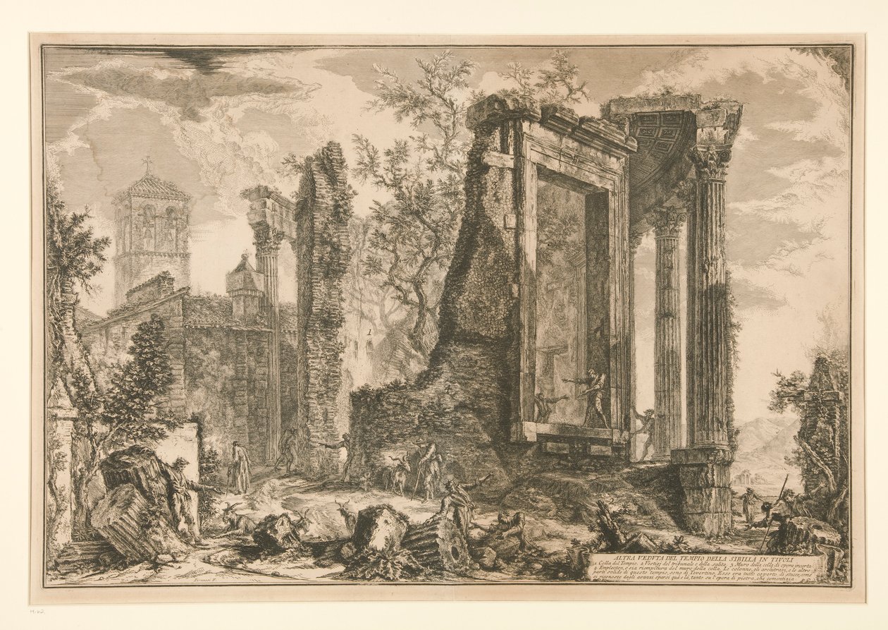 Egy másik kilátás a tivolii Szibilla templomra, Vedute di Roma-ból alkotó: Giovanni Battista Piranesi