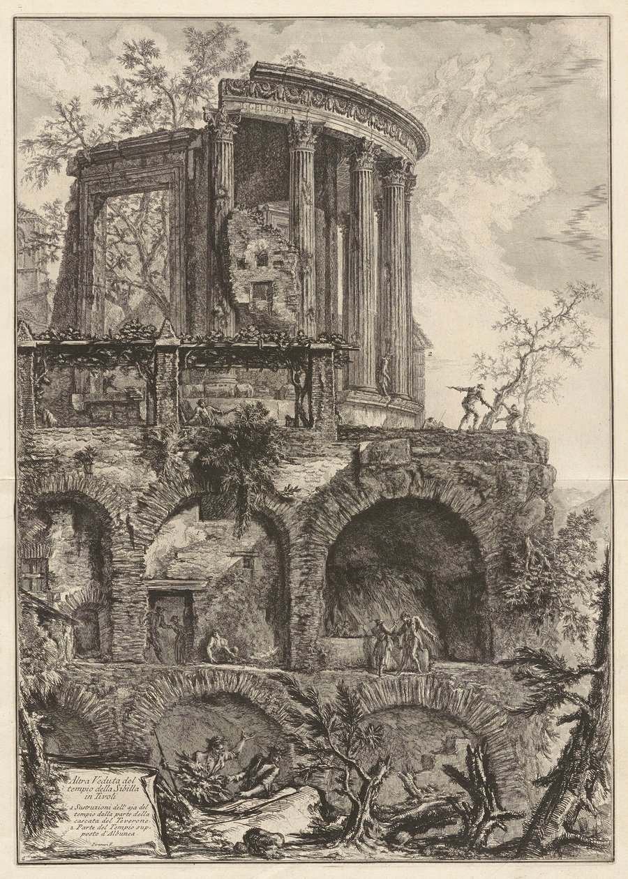 Egy másik kilátás a tivolii Szibilla-templomra, a Vedute di Romától (Róma látképe) alkotó: Giovanni Battista Piranesi