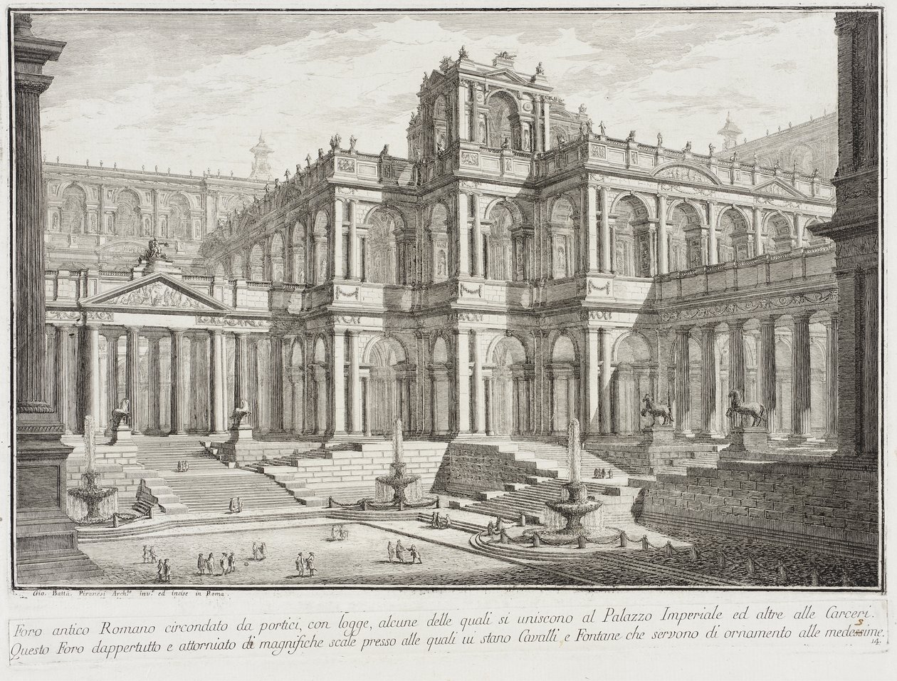 Oszlopcsarnokokkal körülvett ókori fórum alkotó: Giovanni Battista Piranesi