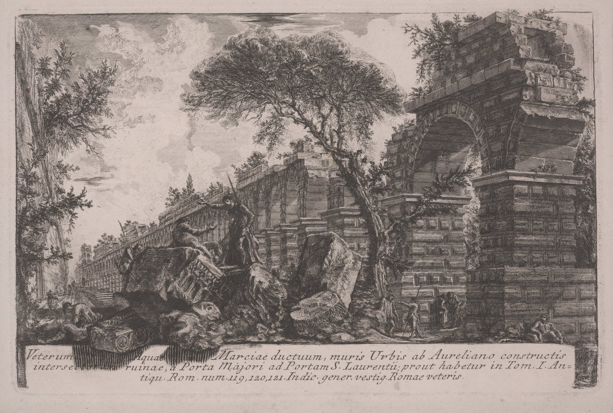 Az Acqua Marcia ősi vízvezetéke Aurelianus által emelt városfalaknál alkotó: Giovanni Battista Piranesi