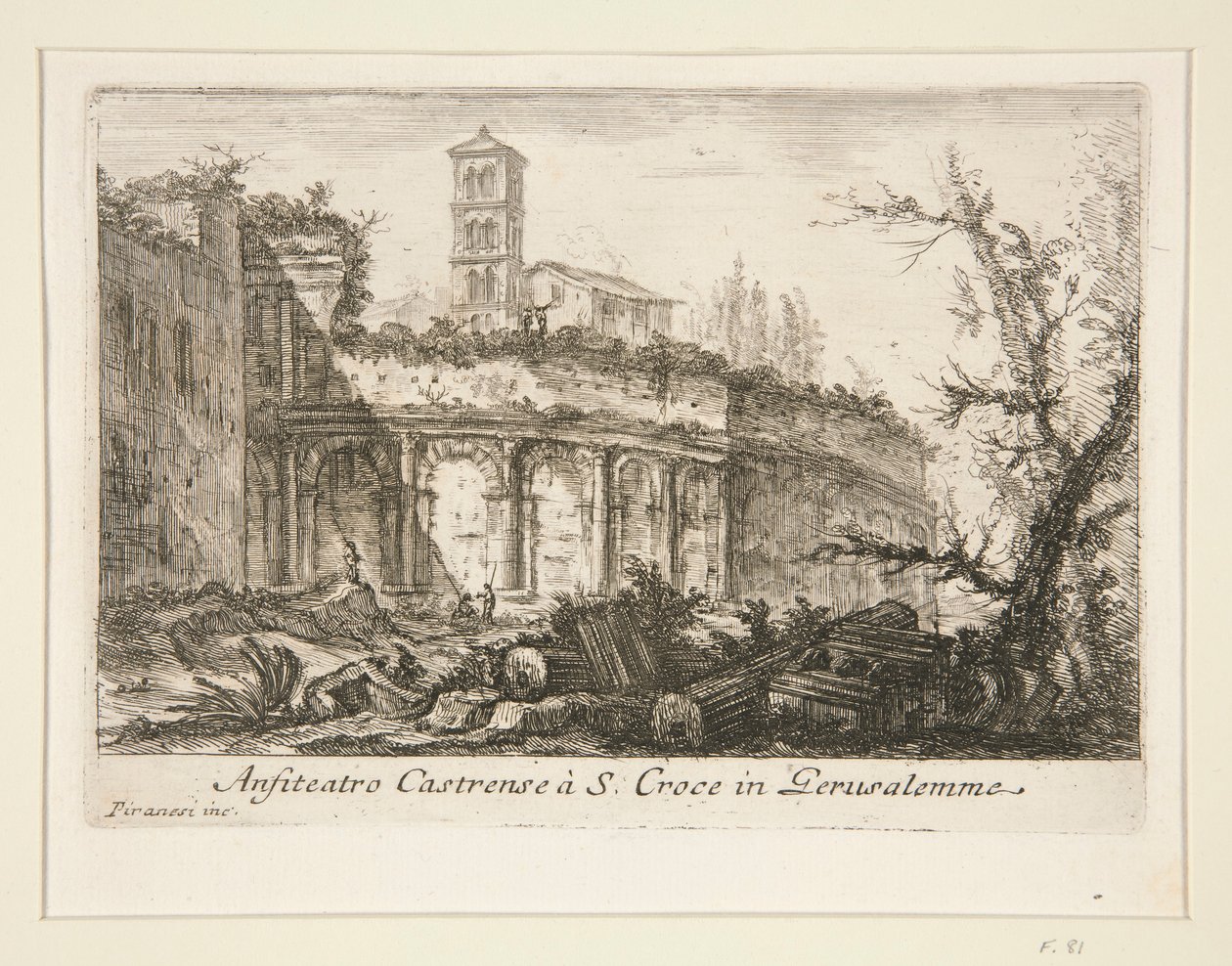 Castrense amfiteátrum? S. Croce Gerusalemme-ben (Amfiteátrum Castrense, S. Croce Gerusalemme-ben), az ókori és modern Róma különböző nézeteiből alkotó: Giovanni Battista Piranesi