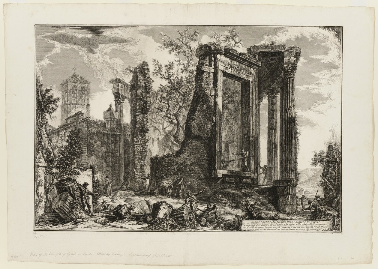 Egy másik nézet a tivolii Szibilla-templomról, a Views of Rome-ból alkotó: Giovanni Battista Piranesi
