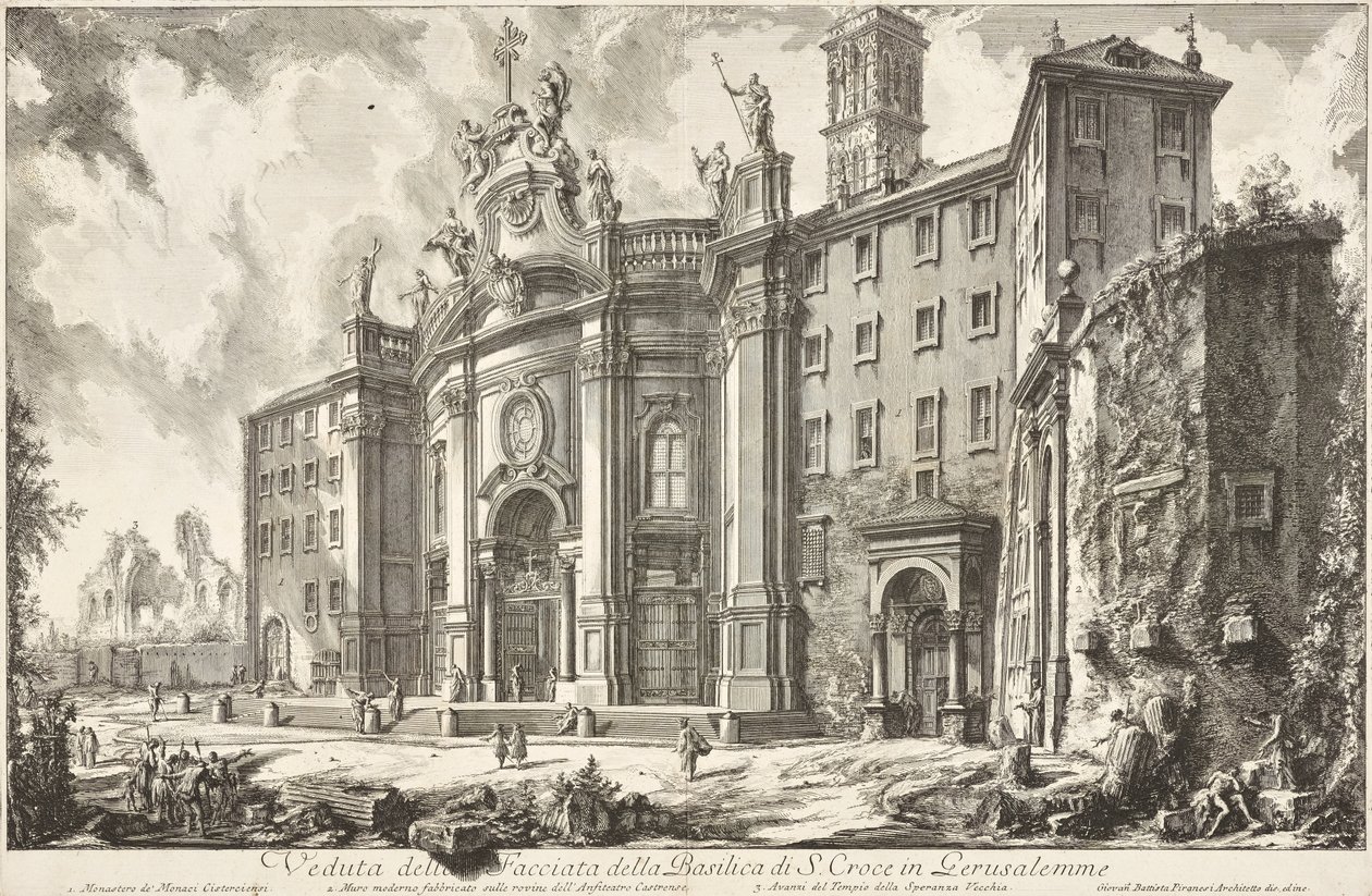 A Santa Croce in Gerusalemme-bazilika homlokzatának látképe alkotó: Giovanni Battista Piranesi
