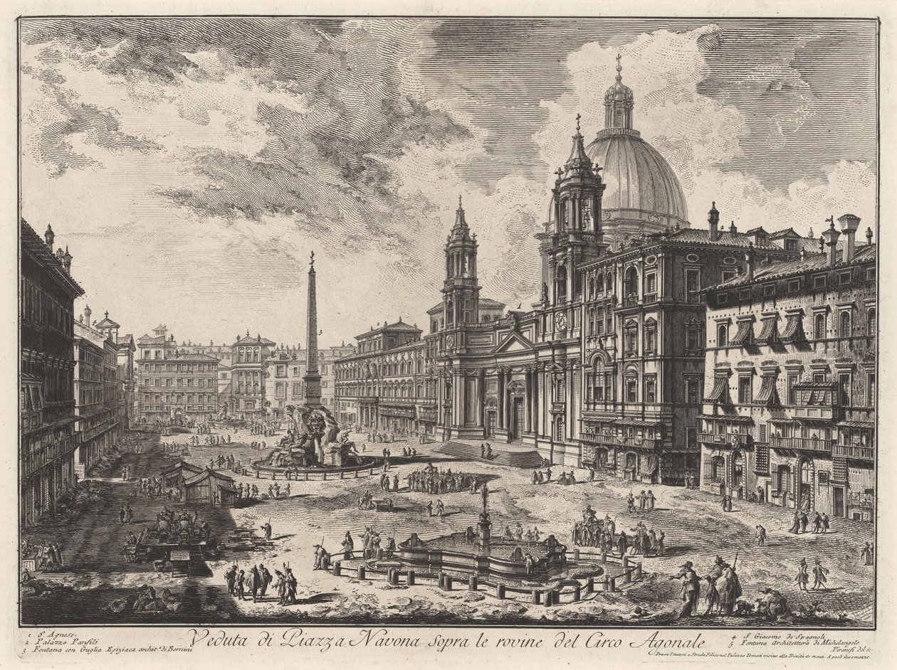 A Piazza Navona látképe Domitianus stadionjának romjaival (innen: Vedute di Roma) alkotó: Giovanni Battista Piranesi