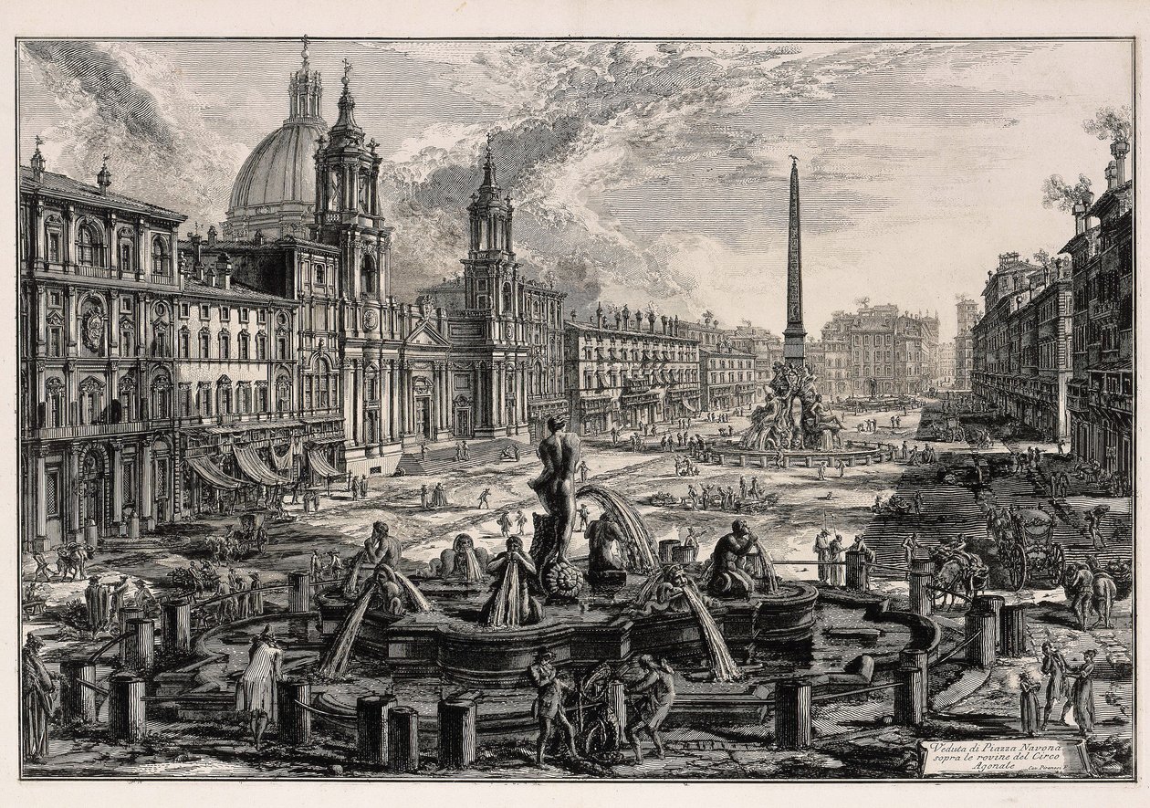 A római Piazza Navona látképe (a Vedute di Roma című műből) alkotó: Giovanni Battista Piranesi