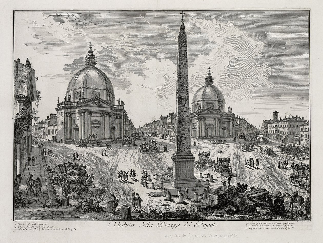 A Piazza del Popolo látképe (a Vedute di Roma című műből) alkotó: Giovanni Battista Piranesi