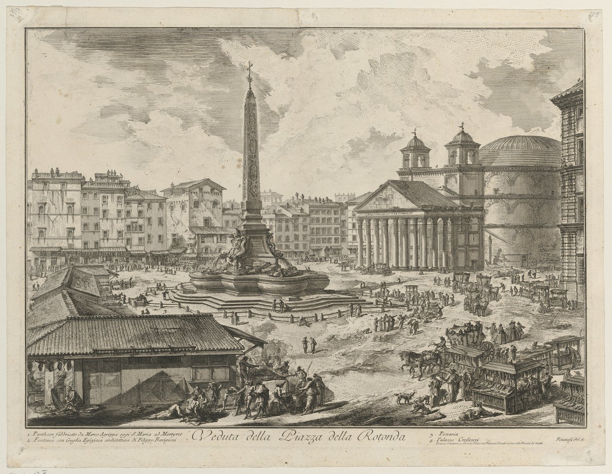 Kilátás a Piazza della Rotonda térre, a Pantheonnal és az obeliszkkel alkotó: Giovanni Battista Piranesi