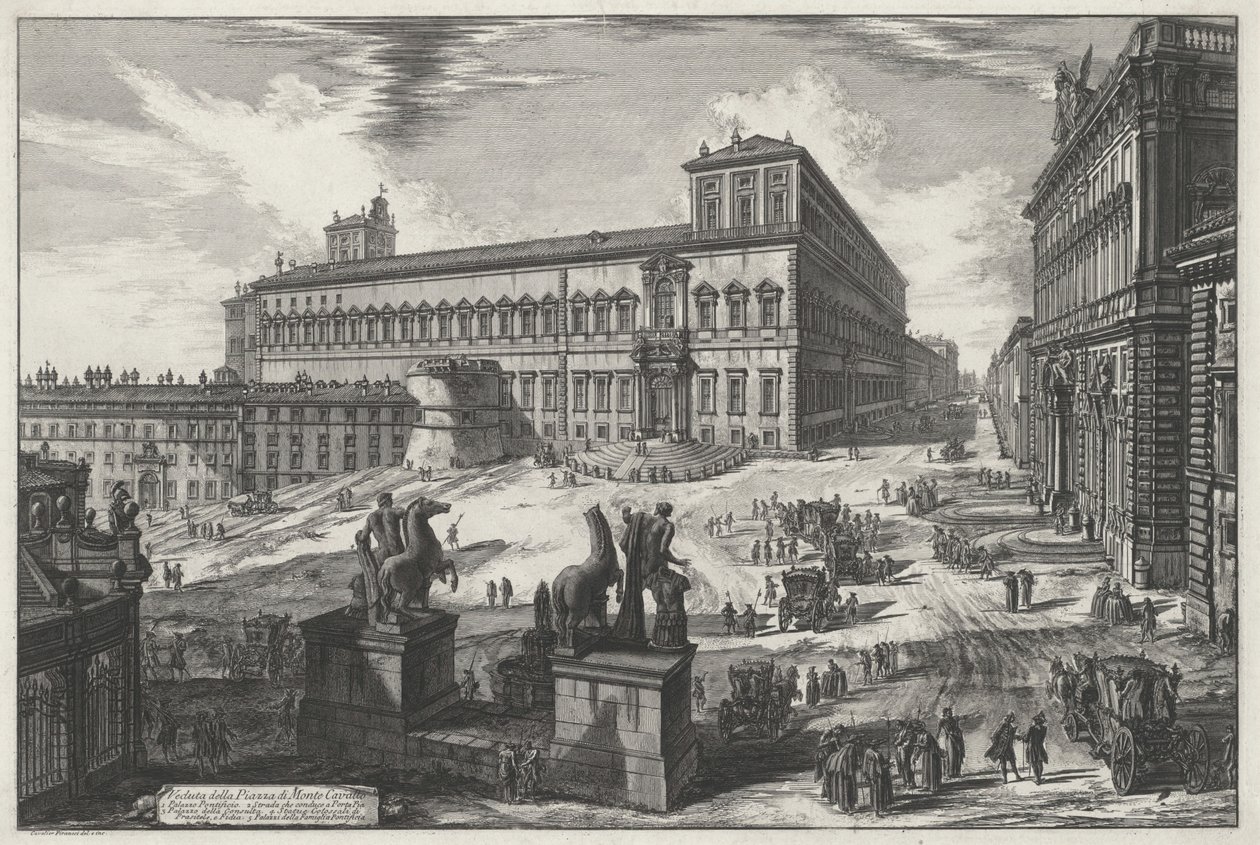 A Piazza di Monte Cavallo látképe (a Vedute di Roma című műből) alkotó: Giovanni Battista Piranesi