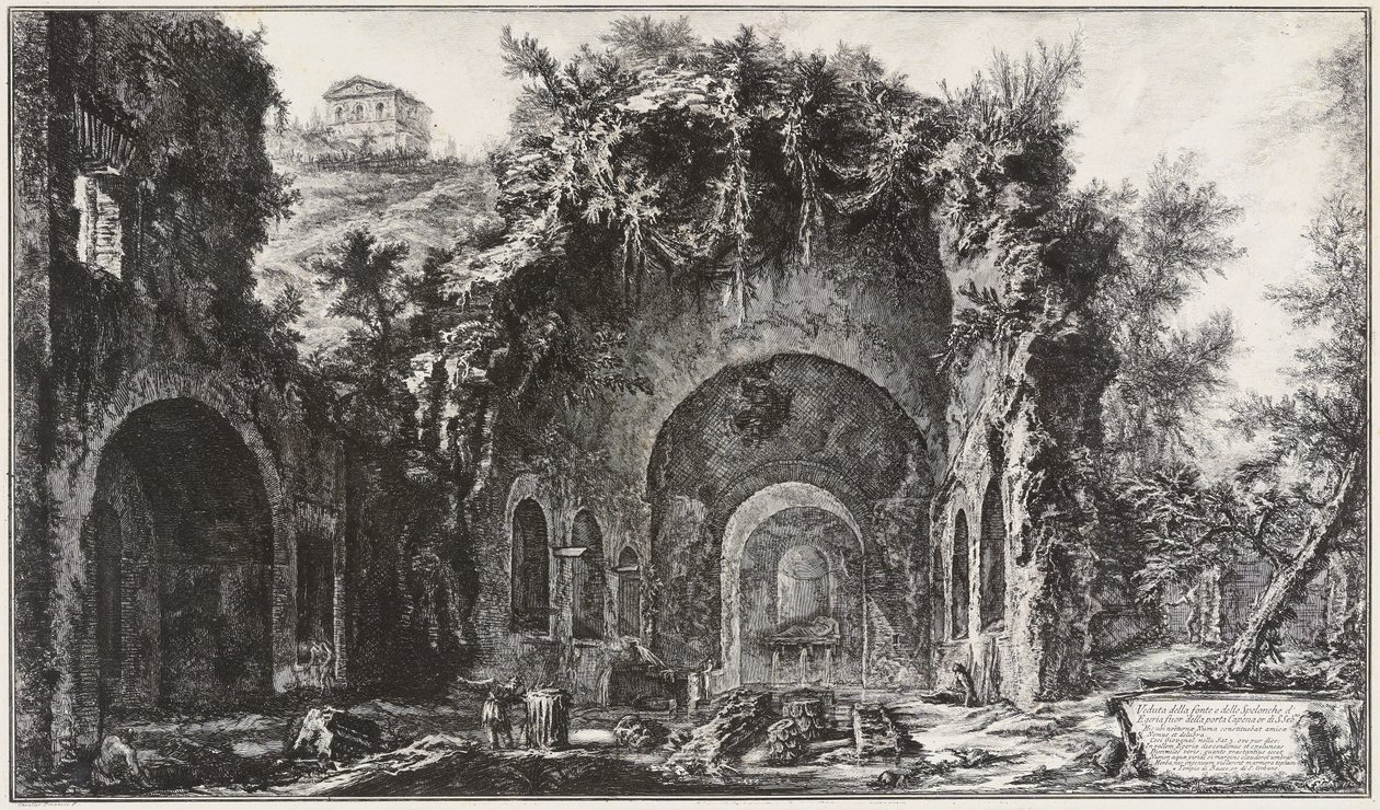 Egeria forrásának és barlangjainak látképe a Porta Capena előtt, mai nevén Porta di San Sebastiano alkotó: Giovanni Battista Piranesi