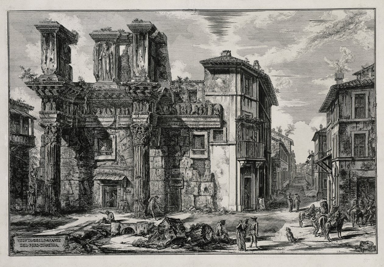 A római Nerva-forum romjainak látképe (a Vedute di Roma című műből) alkotó: Giovanni Battista Piranesi
