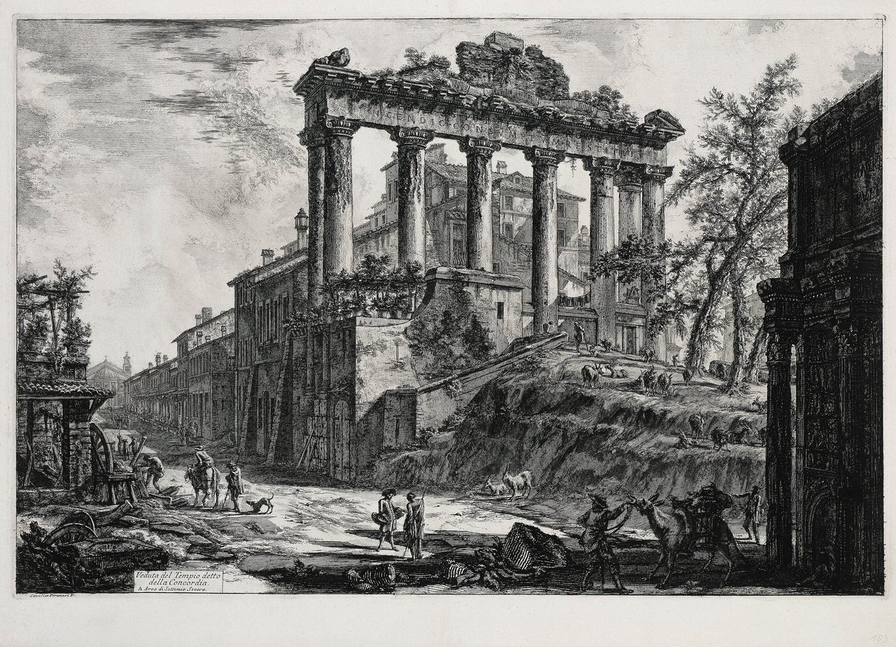 A Concordia-templom látképe (a Vedute di Roma című műből) alkotó: Giovanni Battista Piranesi