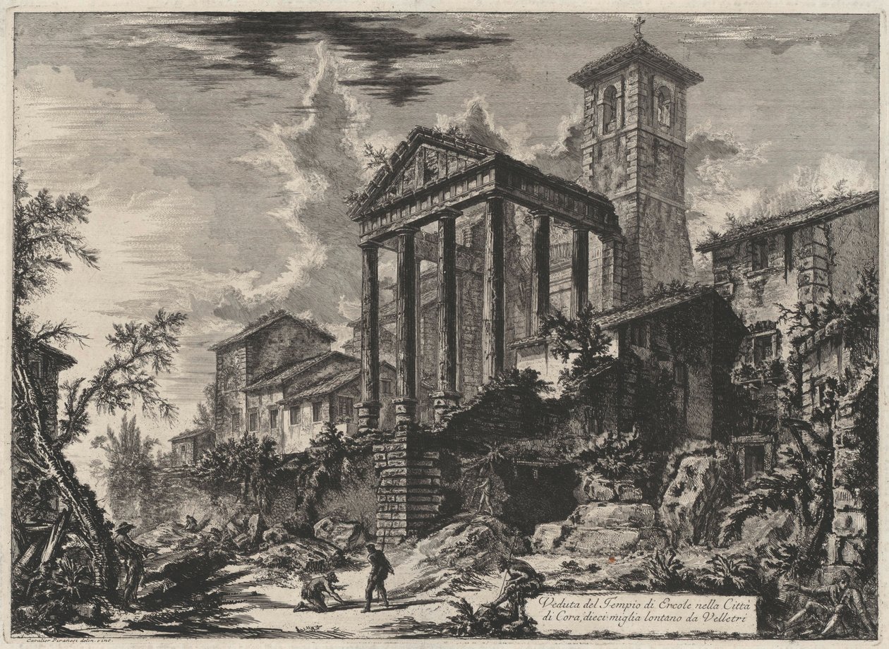 Herkules templomának látképe Cora városában, tíz mérföldre Velletritől (innen: Vedute di Roma) alkotó: Giovanni Battista Piranesi