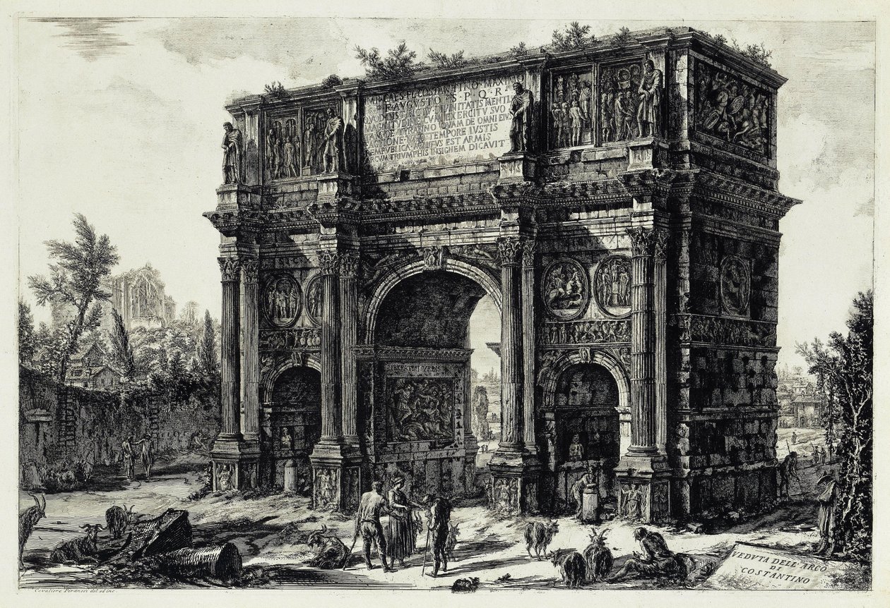 A római Constantinus-diadalív látképe (a Vedute di Roma című műből) alkotó: Giovanni Battista Piranesi