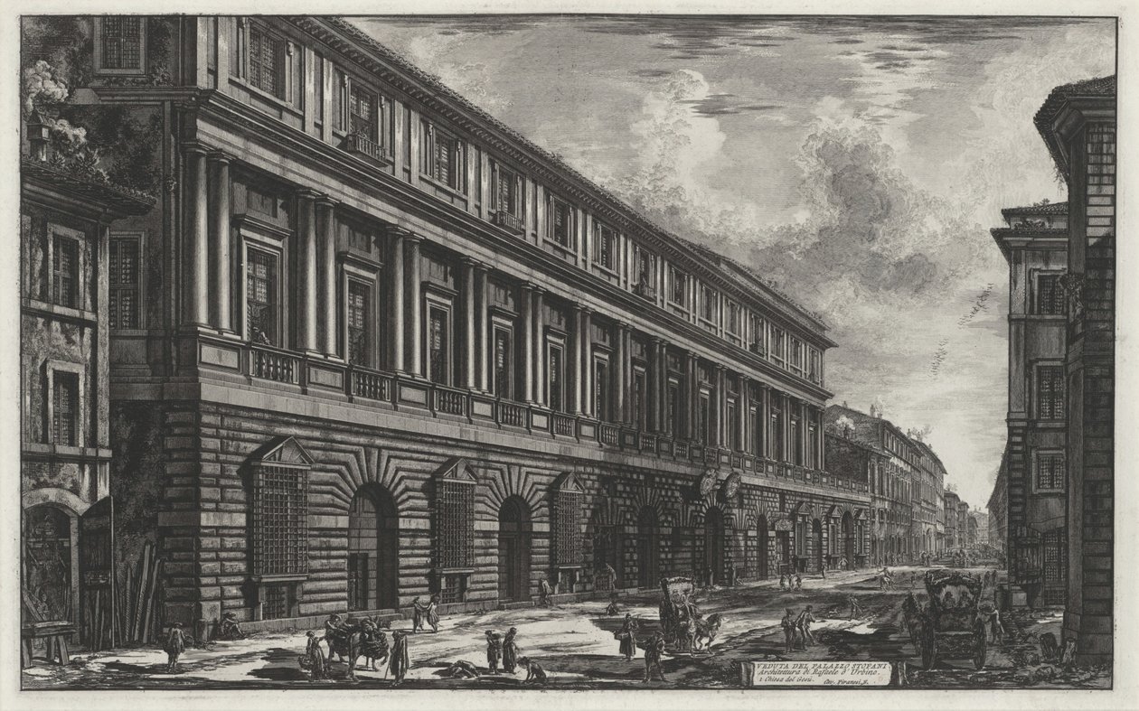 A Palazzo Stopani látképe (a Vedute di Roma című műből) alkotó: Giovanni Battista Piranesi