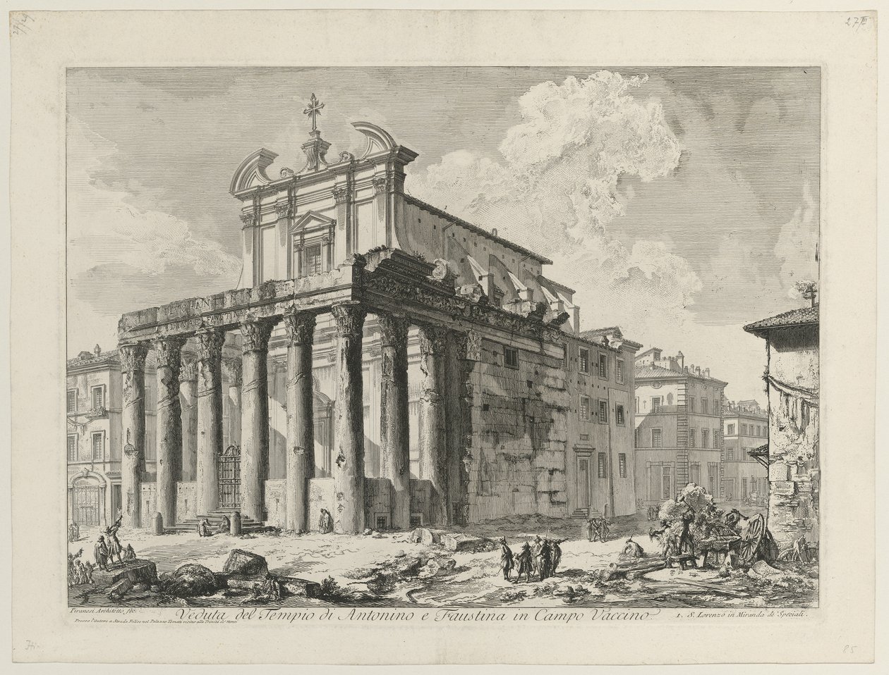 Antoninus és Faustina templomának látképe alkotó: Giovanni Battista Piranesi
