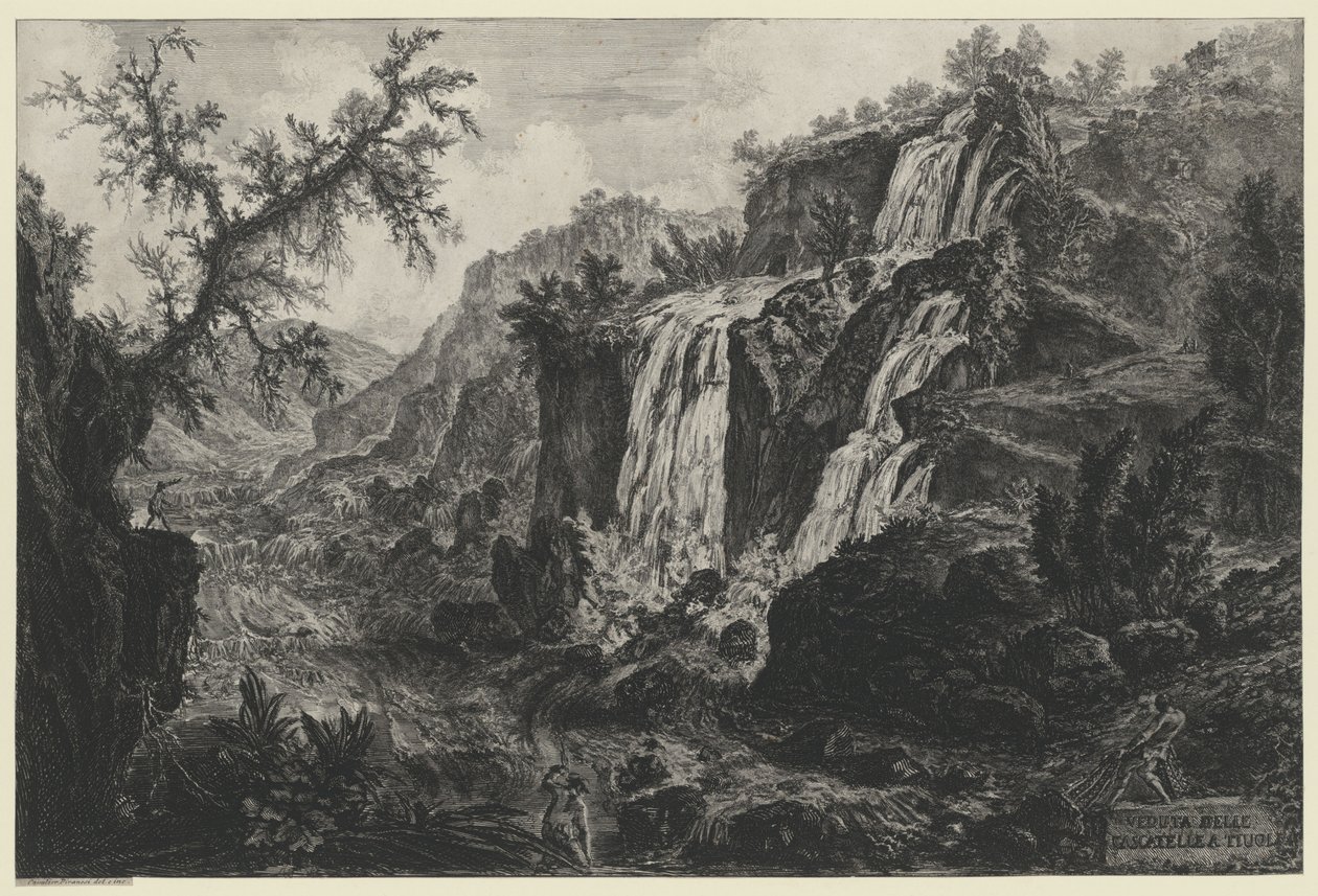 A tivoli vízesés látképe (a Vedute di Roma című műből) alkotó: Giovanni Battista Piranesi