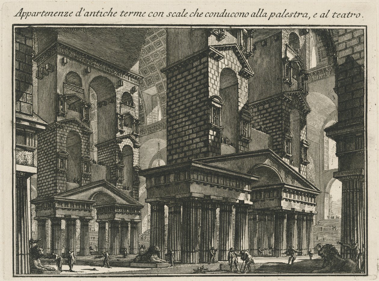 Ősi fürdők tárgyai, lépcsőkkel a halványsztárhoz és a színházhoz alkotó: Giovanni Battista Piranesi