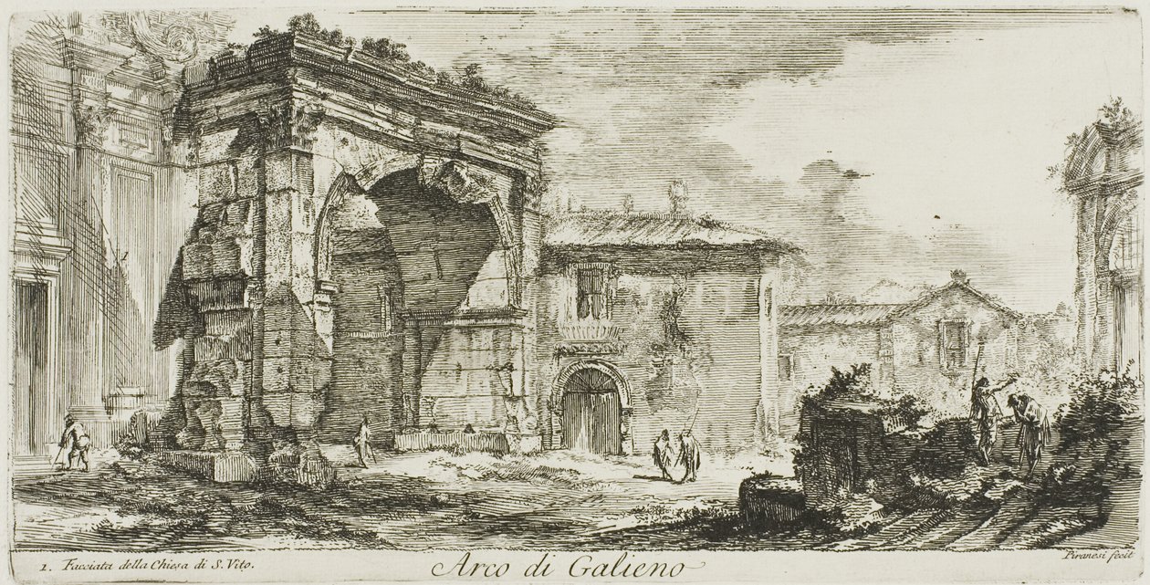 Galienus íve. I. A S. Vito templom homlokzata, 29. tábla a Some Views of Triumphal Arches and other monuments (Néhány nézet a diadalívekről és más műemlékekről) című kötetből. alkotó: Giovanni Battista Piranesi