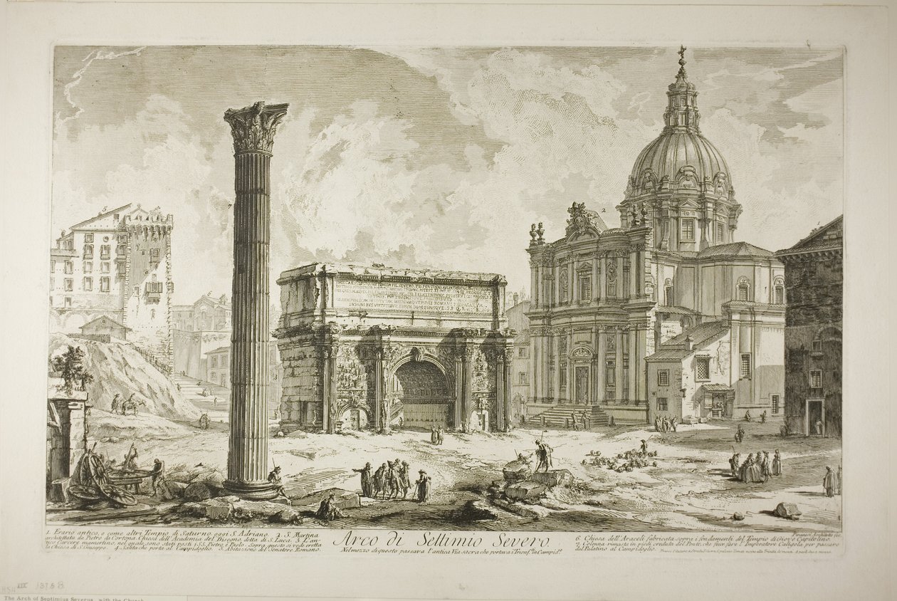 Septimius Severus íve, amelyen keresztül haladt az ősi Szent Úton, és a győzteseket vitte a Capitoliumba, a Római kilátásból alkotó: Giovanni Battista Piranesi