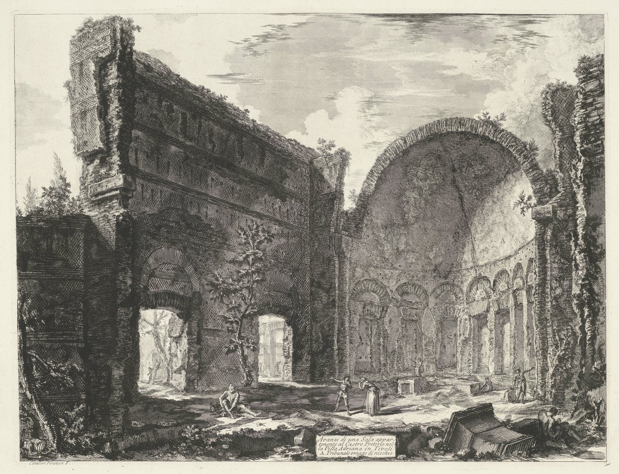 Bibliotheek in de Villa Adriana t és Tivoli A Castro Pretorióhoz tartozó szoba maradványai a tivoli-i Villa Adrianában (cím a tárgyon) Gezichten op Rome (sorozat címe) Róma kilátásai Giambattista Piranesi építész, Ve (nez) i által tervezett és metszett alkotó: Giovanni Battista Piranesi
