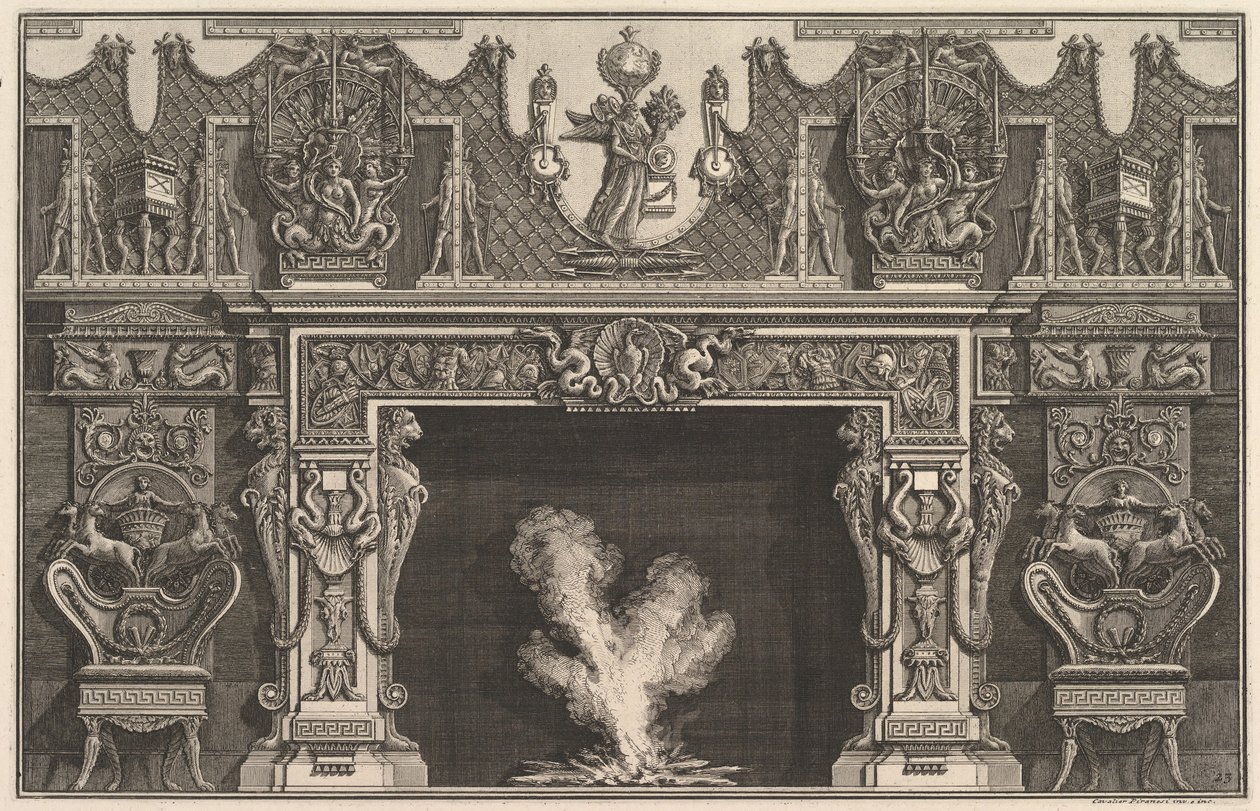 Kagylós madár a szemöldök közepén, trófeák frízével, felette egy..., 1769 . alkotó: Giovanni Battista Piranesi