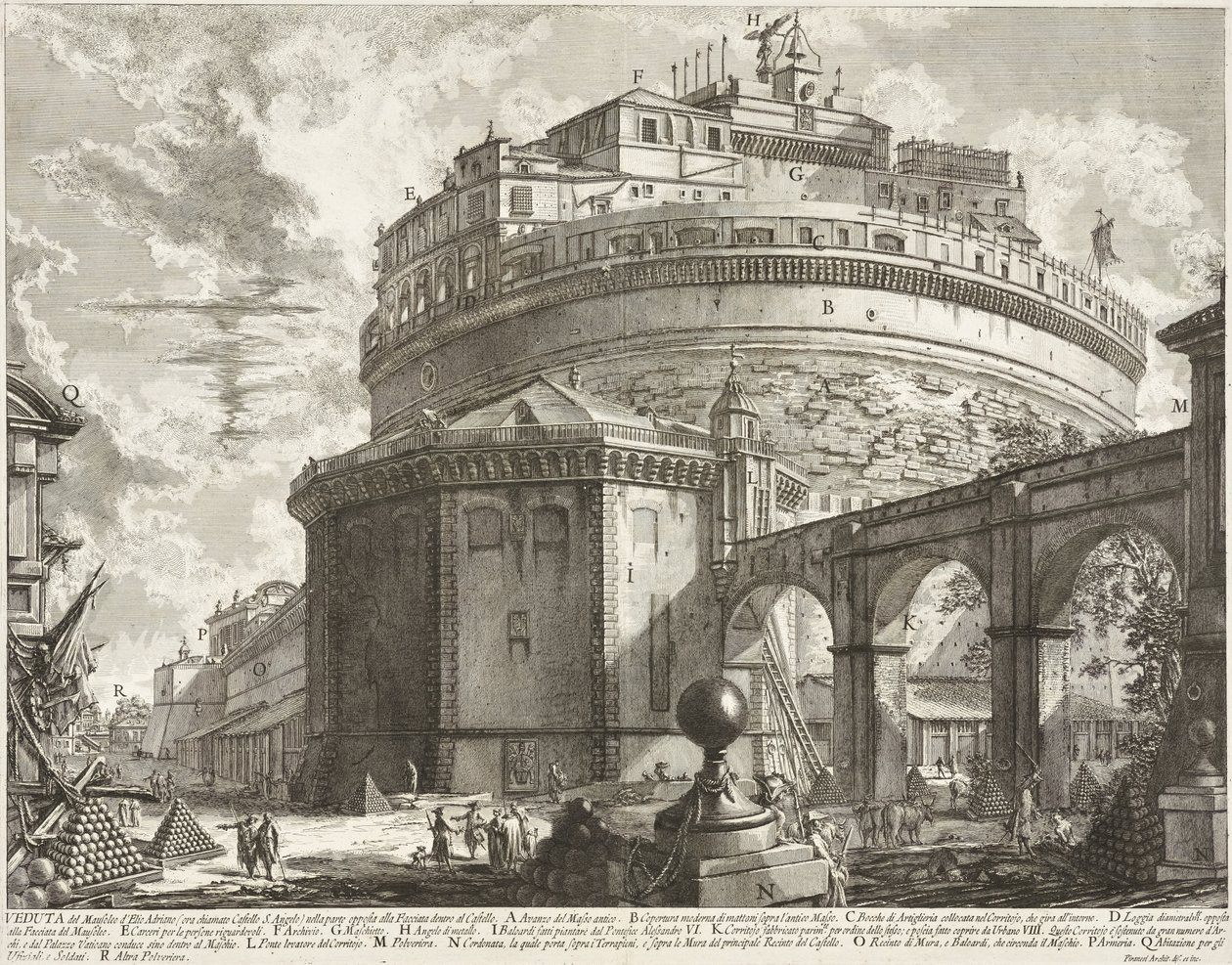 Aelius Hadrianus mauzóleumának látképe (Angyalvár) alkotó: Giovanni Battista Piranesi