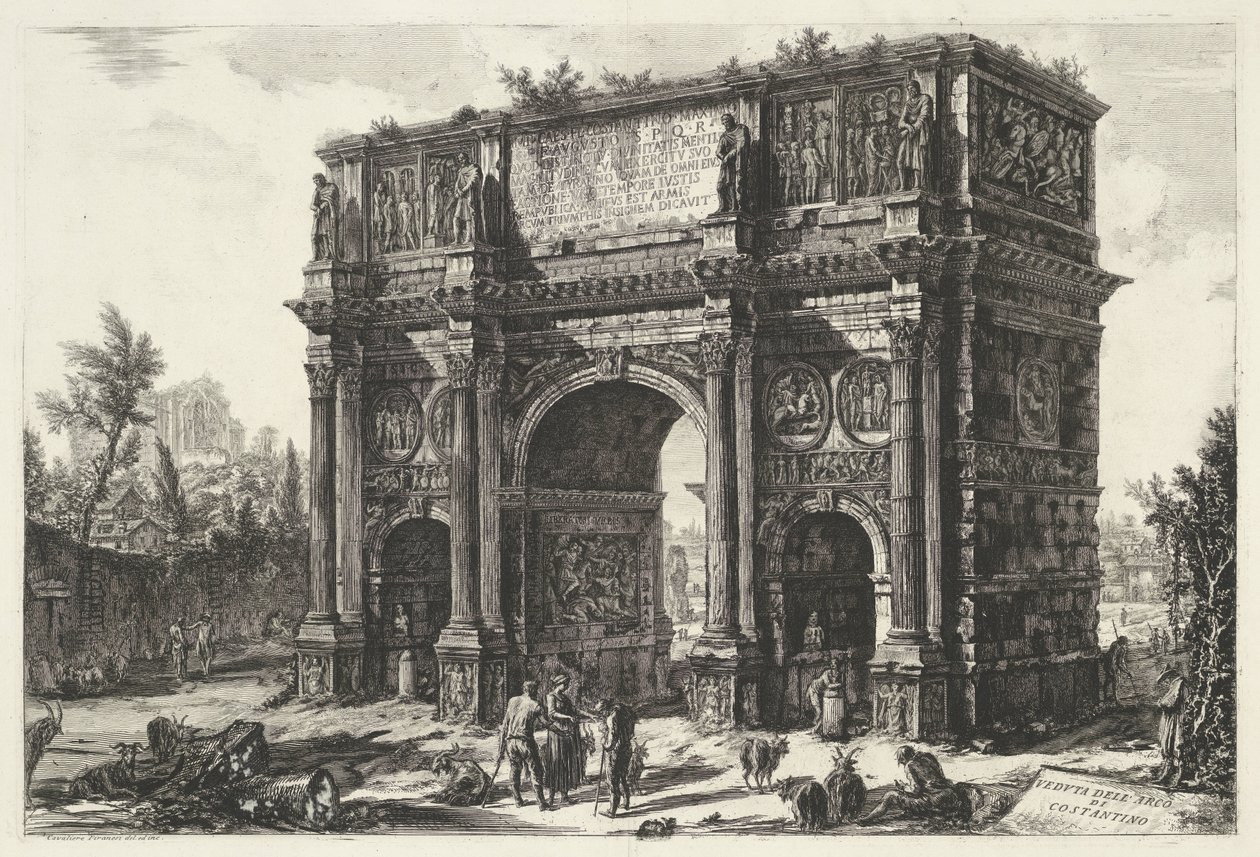Boog van Constantijn te Róma Konstantin diadalíve (cím az objektumon) Gezichten op Rome (sorozat címe) Róma kilátásai, amelyeket Giambattista Piranesi építész, Ve (nez) iano tervezett és vésett (sorozat címe) alkotó: Giovanni Battista Piranesi