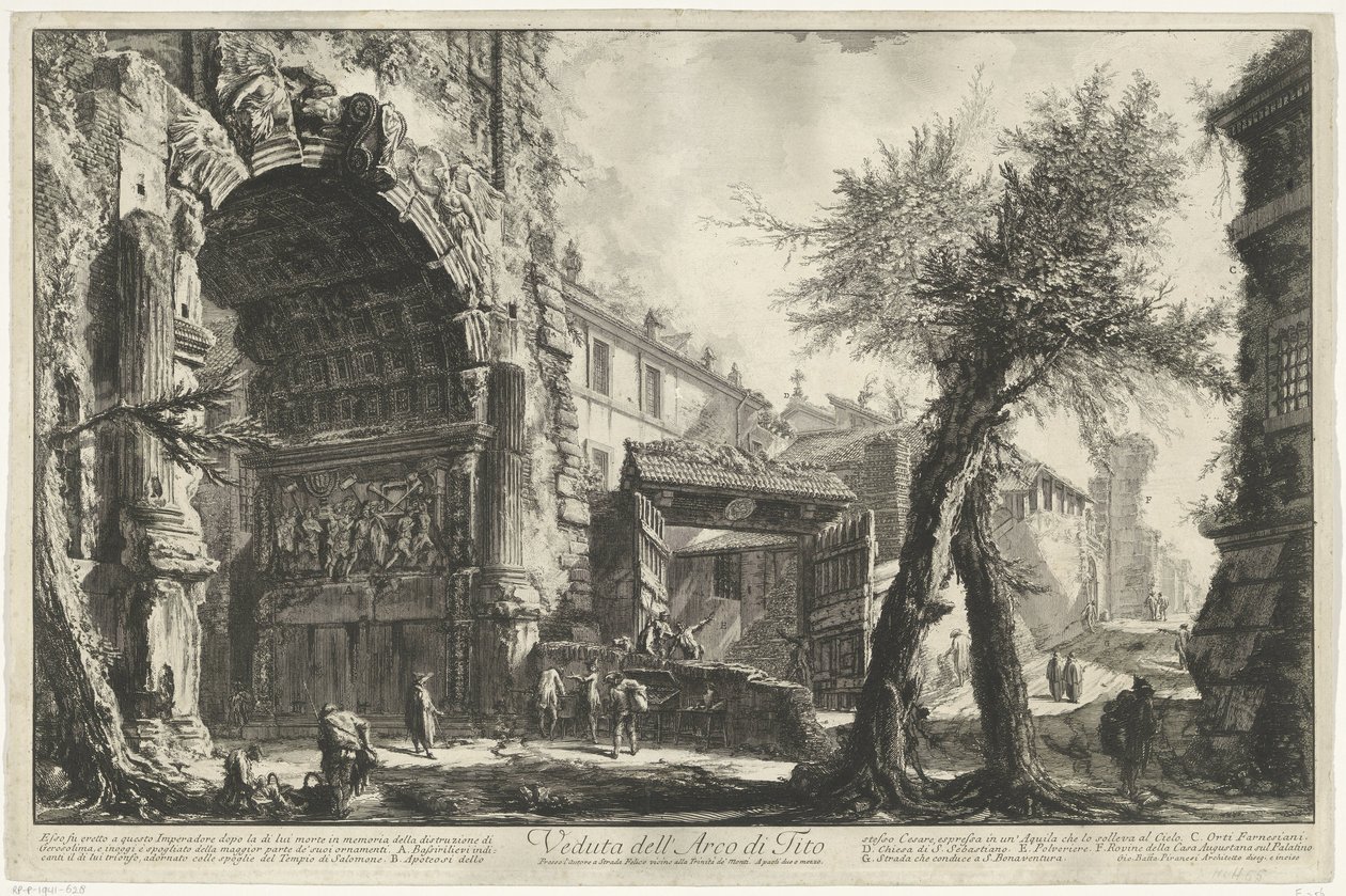 Boog van Titus Rómában Kilátás a Titusz boltívére (cím az objektumon) Gezichten op Rome (sorozat címe) Róma látképei, amelyeket Giambattista Piranesi építész, Ve (nez) iano tervezett és vésett (sorozat címe) alkotó: Giovanni Battista Piranesi