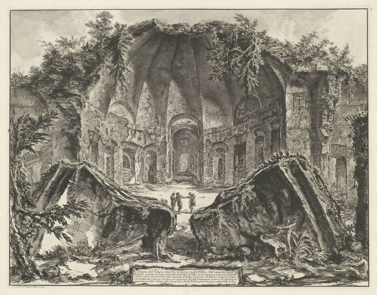 Canopus de Villa Adriana t és Tivoli Isten Canopus templomának maradványai a tivoli Villa Adrianában (cím a tárgyon) Gezichten op Rome (sorozat címe) Róma látképei, amelyeket Giambattista Piranesi építész, Ve (nez) iano tervezett és vésett (sorozat címe) alkotó: Giovanni Battista Piranesi