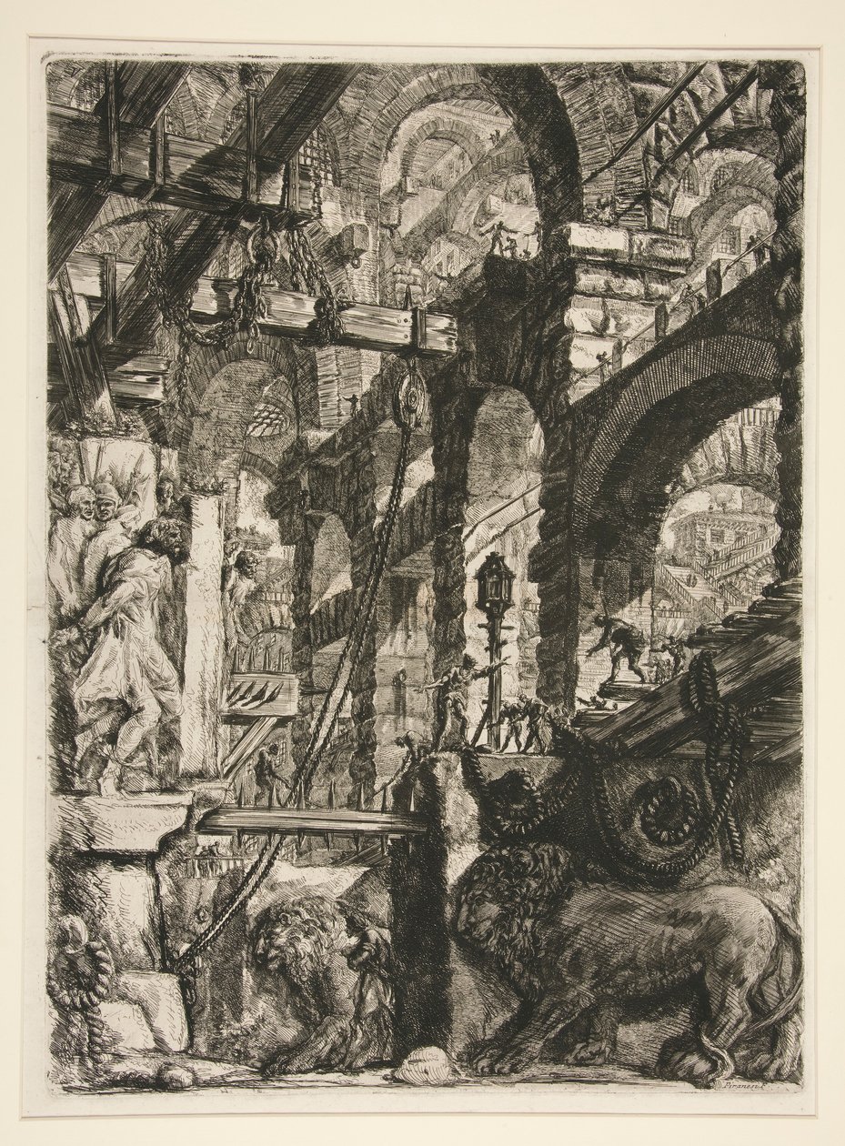 Carceri, V: Az oroszlán domborművek alkotó: Giovanni Battista Piranesi