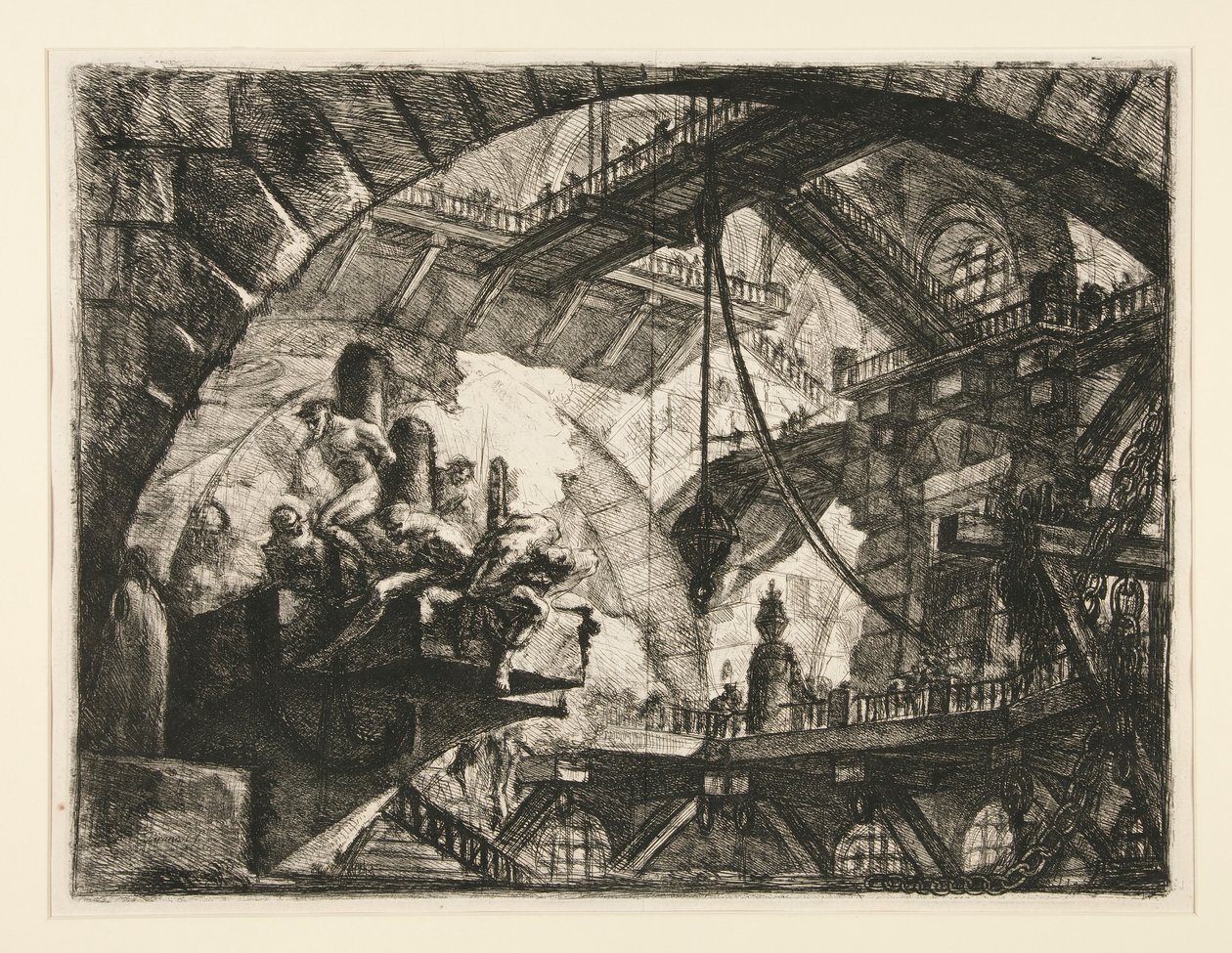 Carceri, X: Foglyok egy kivetítő platformon alkotó: Giovanni Battista Piranesi