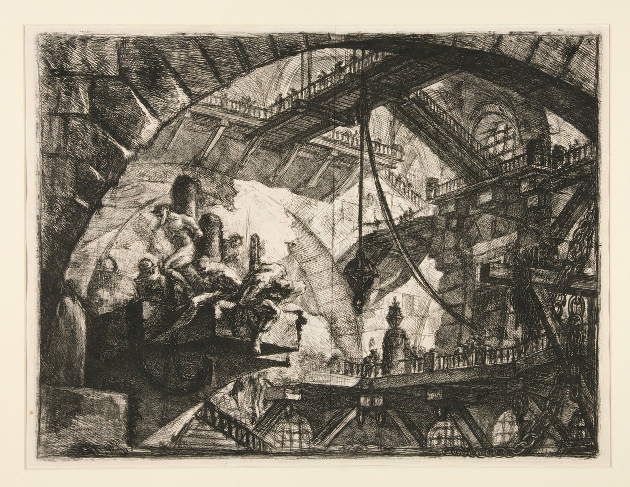 Carceri, X: Foglyok egy kiugró emelvényen alkotó: Giovanni Battista Piranesi