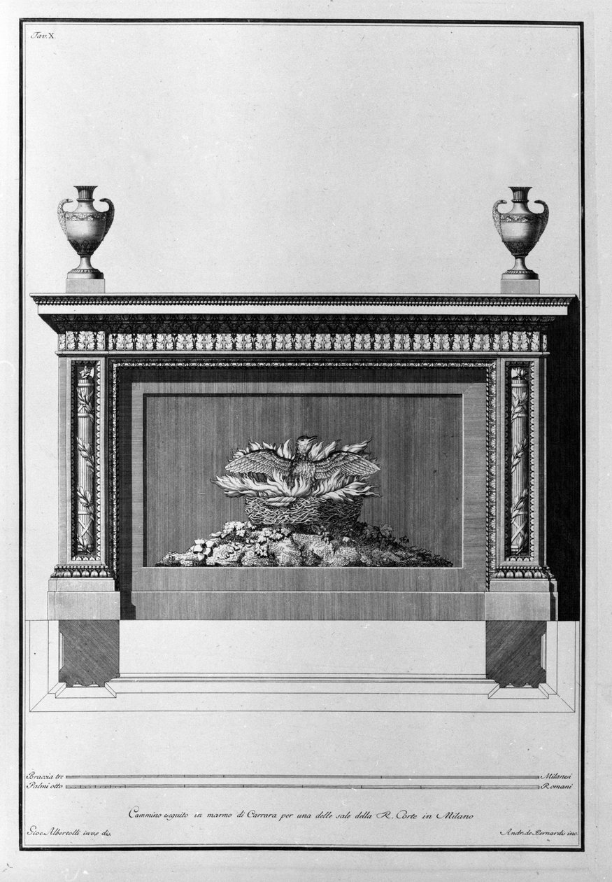 Carrarai márvány kandalló projekt egy milánói nappaliba. Giovanni Piranesi (piranese) rajza (1720-1778). alkotó: Giovanni Battista Piranesi