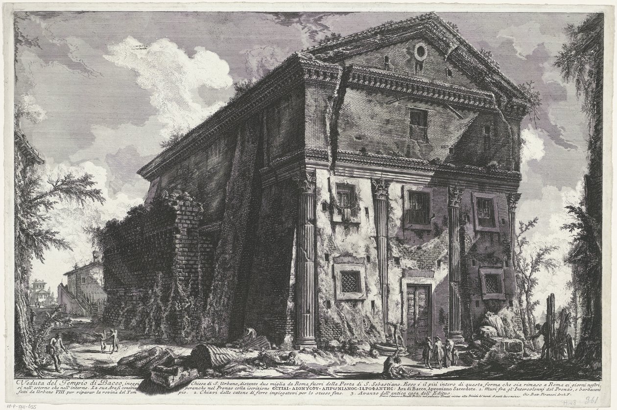 Sant’Urbano te Rome templom Kilátás a Bacc templomra (...) (cím a tárgyon) Gezichten op Rome (sorozat címe) Róma látképei, amelyeket Giambattista Piranesi építész, Ve (nez) iano tervezett és vésett (sorozat címe) alkotó: Giovanni Battista Piranesi
