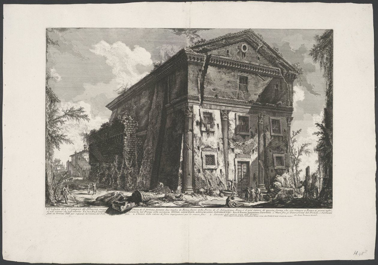 Sant’Urbano te Rome templom Kilátás Bacchus templomára (...) (cím a tárgyon) Gezichten op Rome (sorozat címe) Róma látképei, amelyeket Giambattista Piranesi építész, Ve (nez) iano tervezett és vésett (sorozat címe) alkotó: Giovanni Battista Piranesi