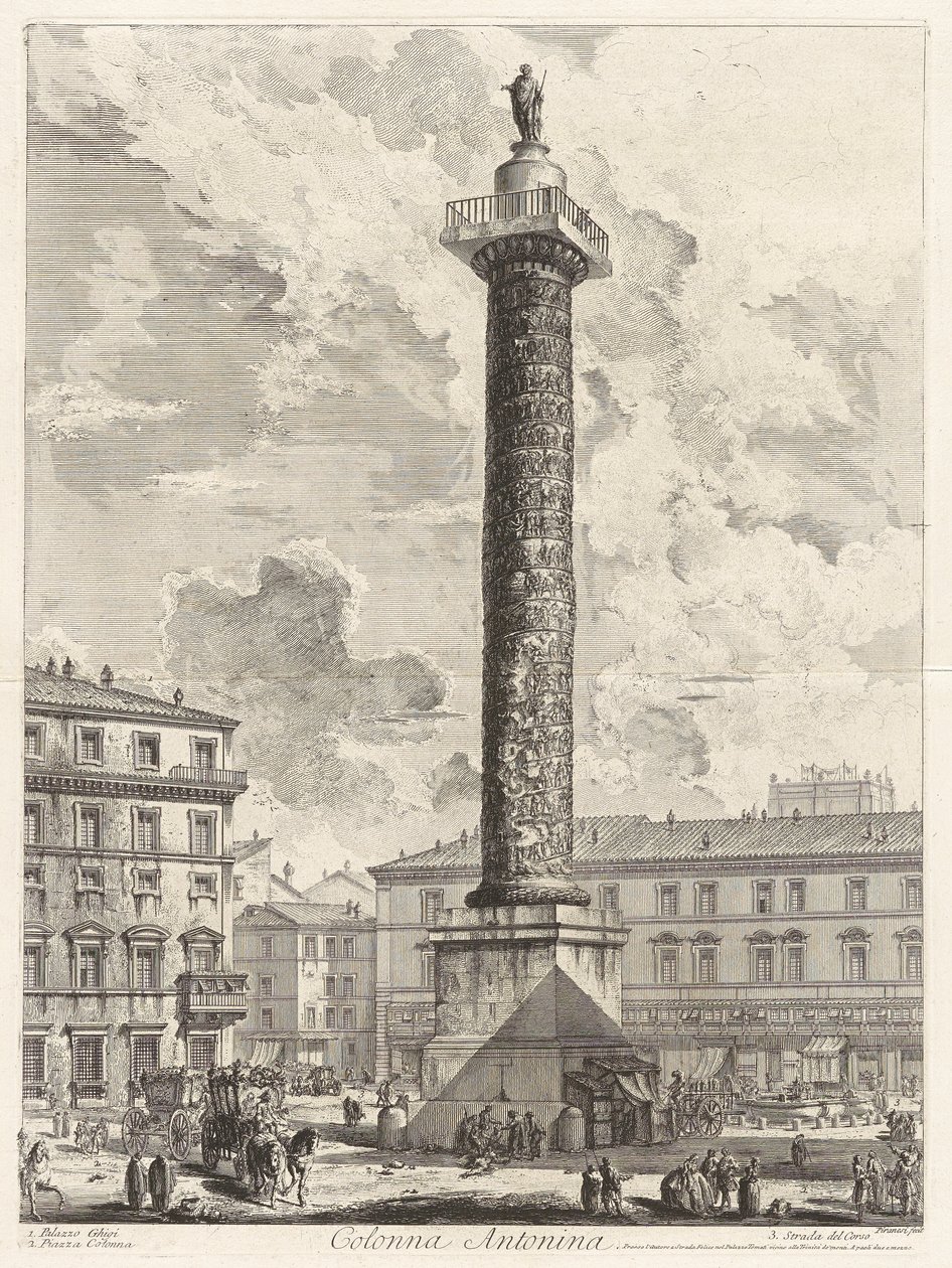 Colonna Antonina (Marcus Aurelius oszlopa), a Vedute di Romából (Róma látképe) alkotó: Giovanni Battista Piranesi