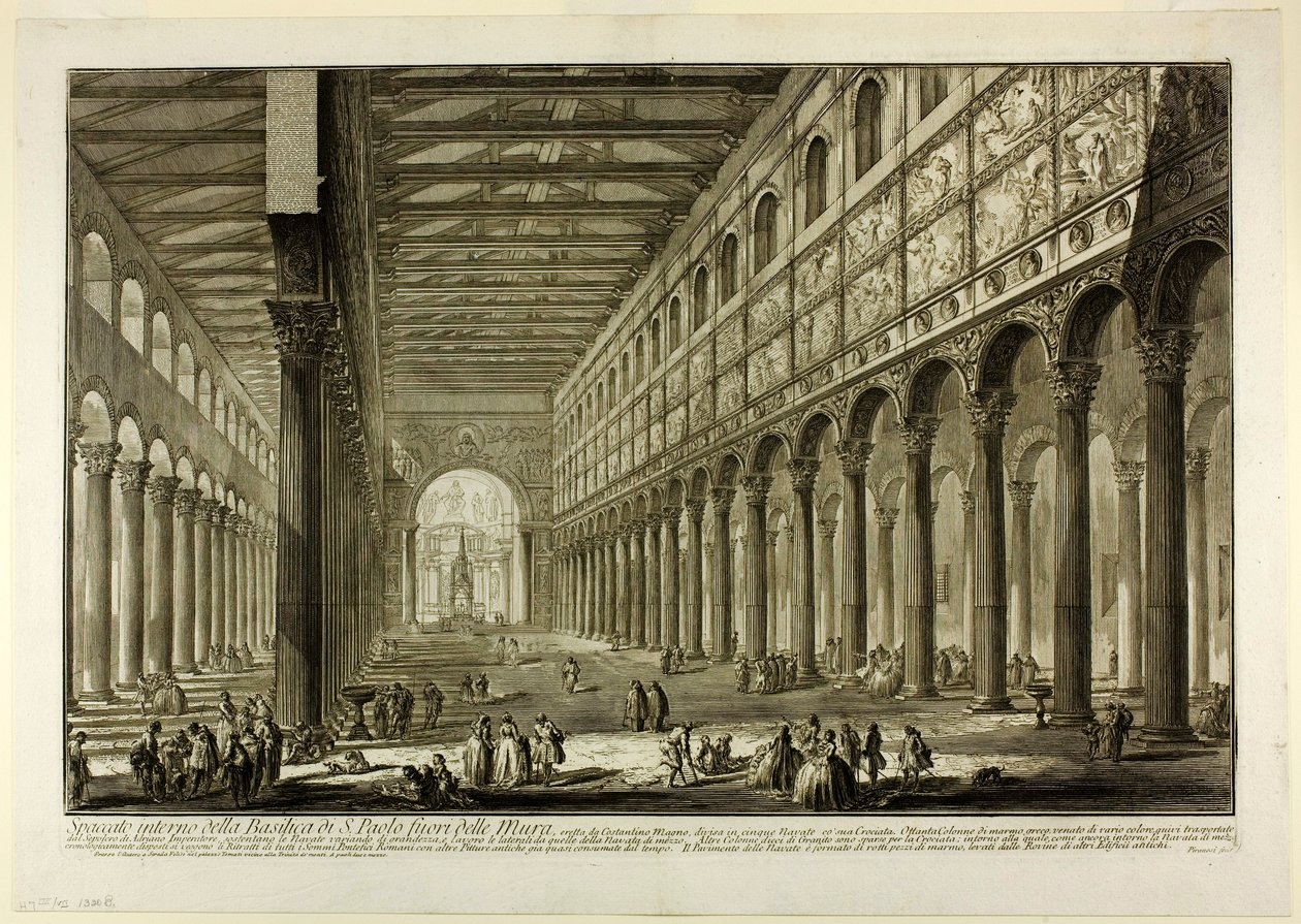 Cut-away view of the interior of the Basilica of S. Paolo fuori delle Mura [St. Paul outside the Walls], from Views of Rome   1281485   hu       hungarian Successfully Translated  Original: A Rainy morning (oil on canvas) Translat: A Rainy morning (oil on  alkotó: Giovanni Battista Piranesi