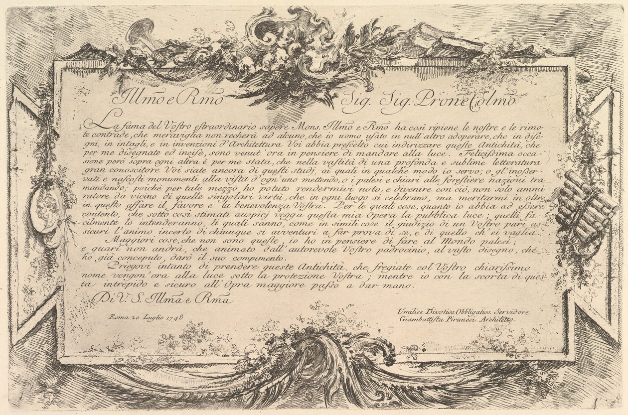 Dedikáció Giovanni Bottarinak Átadás Bottariban, kb. 1748. alkotó: Giovanni Battista Piranesi