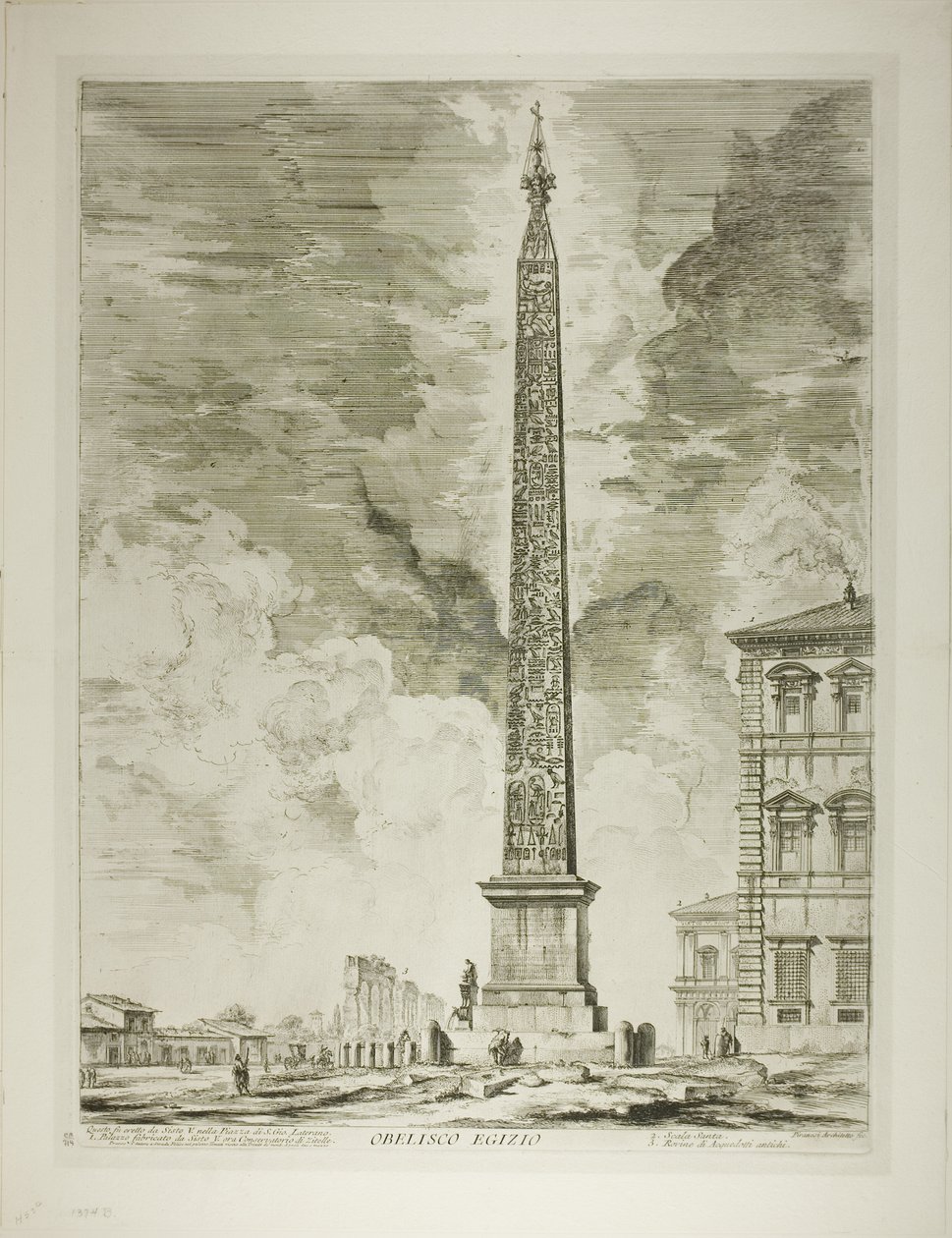 Egyiptomi obeliszk. Ezt V. Sixtus pápa állította a Lateráni Szent János téren, a Római kilátásból alkotó: Giovanni Battista Piranesi