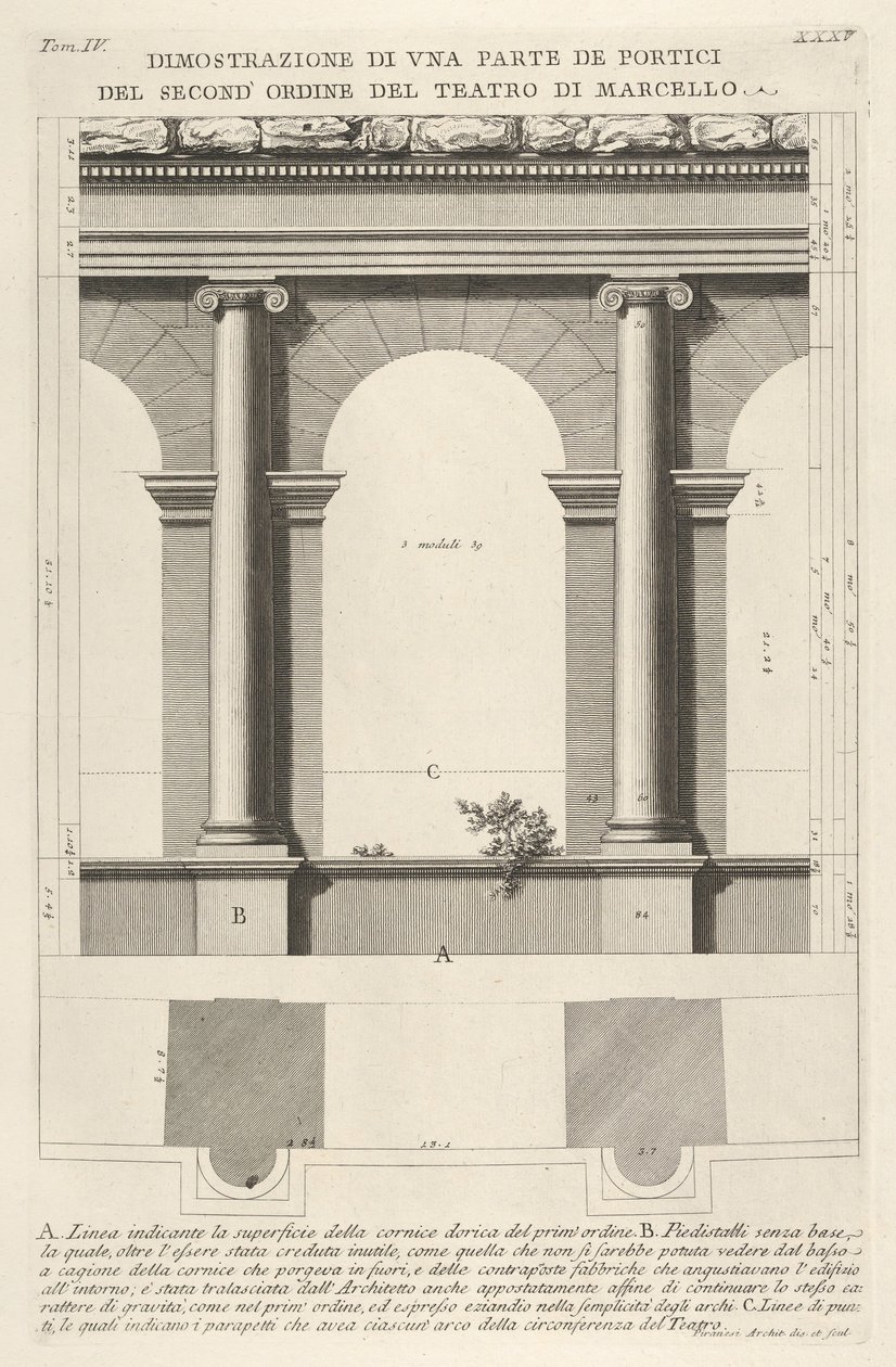 A Marcellus Teatro di Marc... Színház másodrendű karzatának domborzata és terve, 1756. alkotó: Giovanni Battista Piranesi