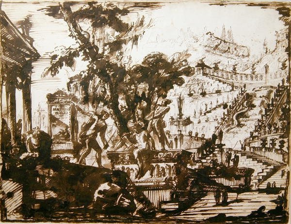 Fantasztikus kertek (toll és tinta papíron) alkotó: Giovanni Battista Piranesi