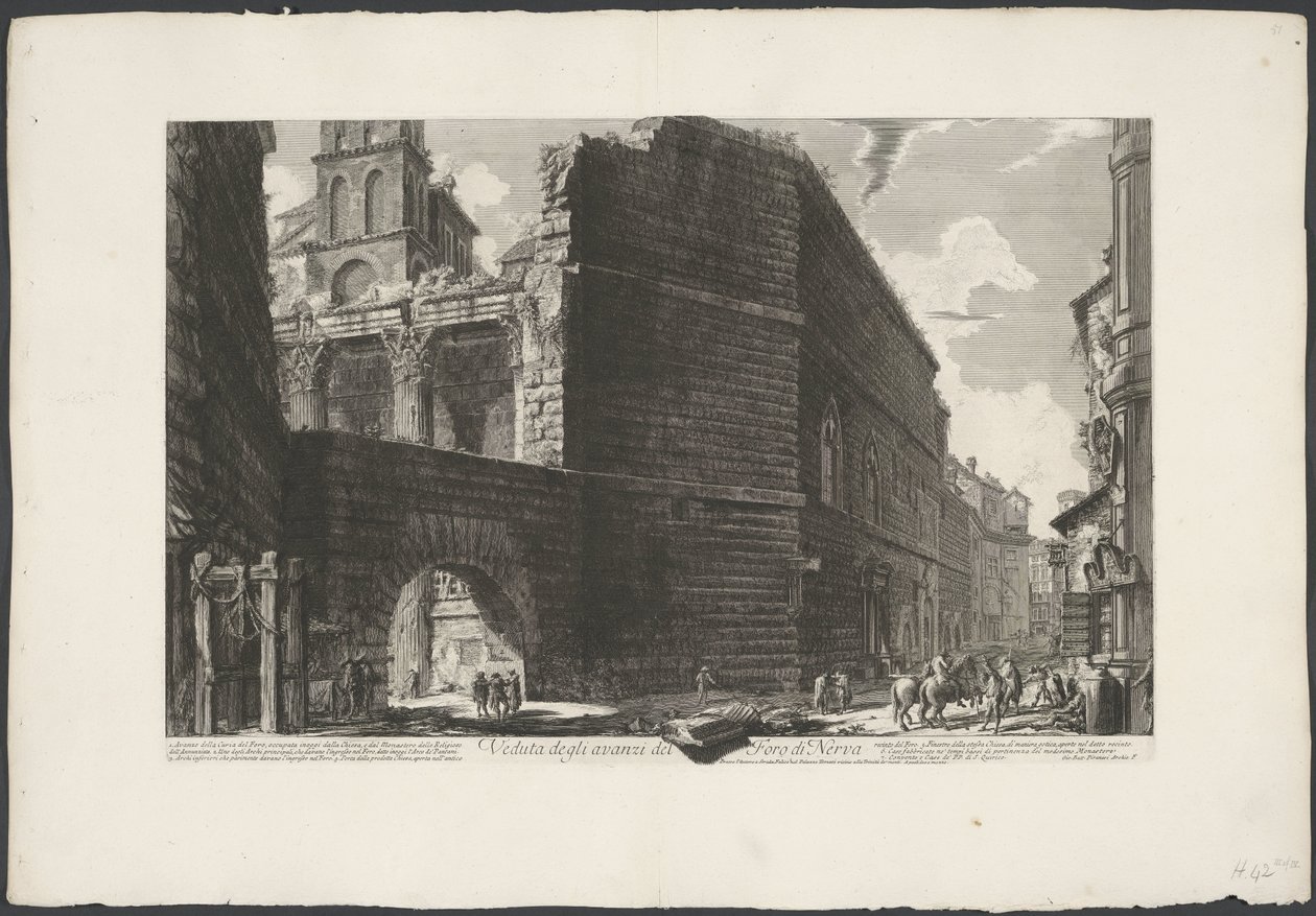 Forum van Augustus te Róma Kilátás a Forum of Nerva maradványaira (cím a tárgyon) Gezichten op Rome (sorozat címe) Róma látképei, amelyeket Giambattista Piranesi építész, Ve (nez) iano tervezett és vésett (sorozat címe) alkotó: Giovanni Battista Piranesi