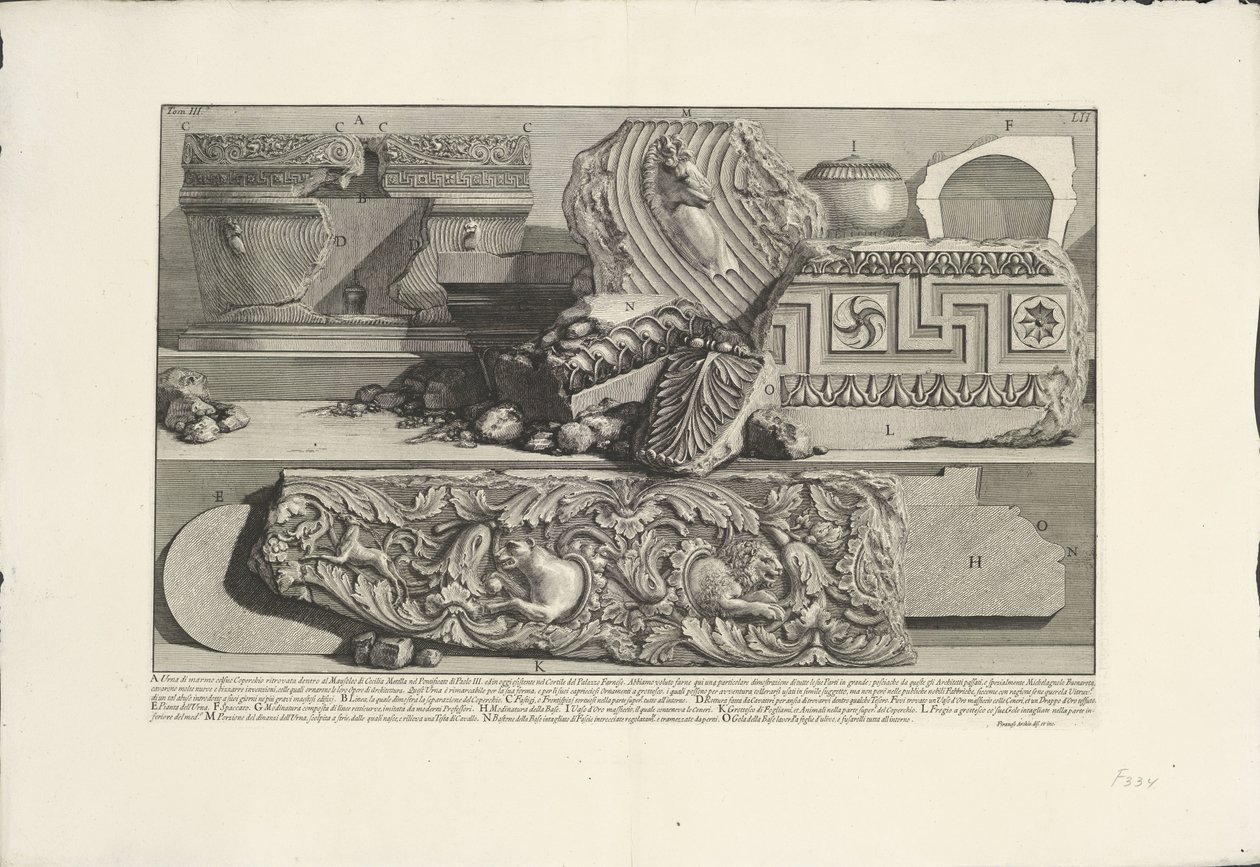 Töredékek Caecilia Metella római sírjából Régészeti leletek Rómában és környékén (sorozat címe) Le Antichita Romane (sorozat címe) alkotó: Giovanni Battista Piranesi