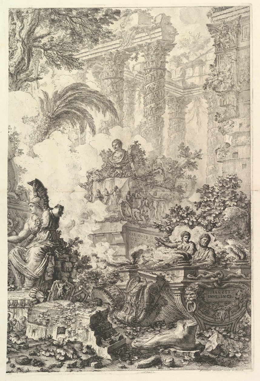 Homlokzat, Minerva szoborral, kb. 1748. alkotó: Giovanni Battista Piranesi