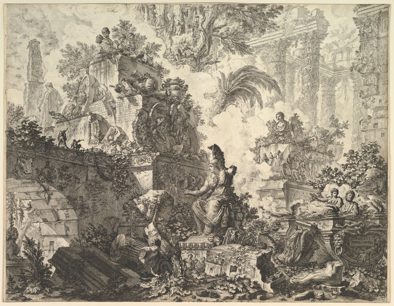 Homlokzat, Minerva szoborral, kb. 1748. alkotó: Giovanni Battista Piranesi